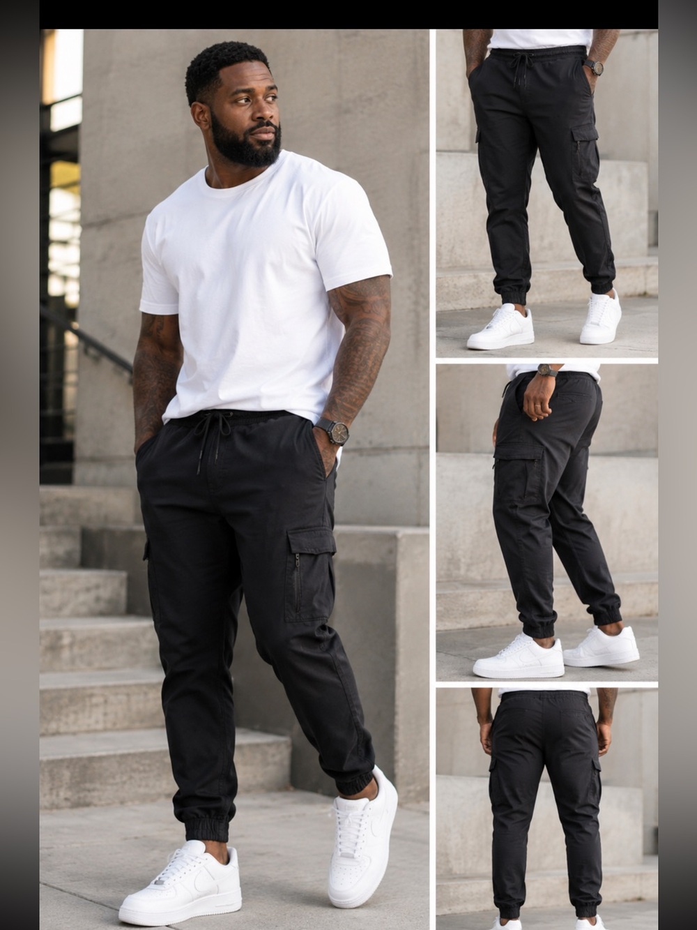N-Amsterdam 3XL Black Cargo Jogger Pants Men’s Techwear Utility Streetwear
